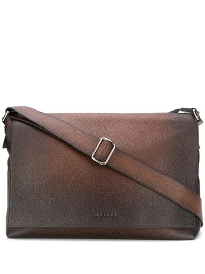 Orciani Burnished Leather Messenger Bag In Brown