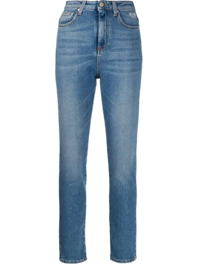 Msgm Rose Logo Print Skinny Jeans In Blue