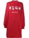 Msgm Logo Print Sweater Dress In Red