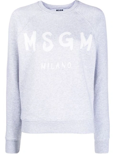 Msgm Logo Print Crew Neck Sweater In Grey