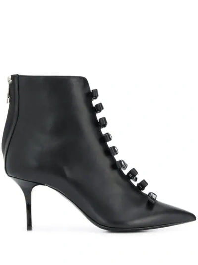 Msgm Logo Bow Pointed Toe Boots In Black