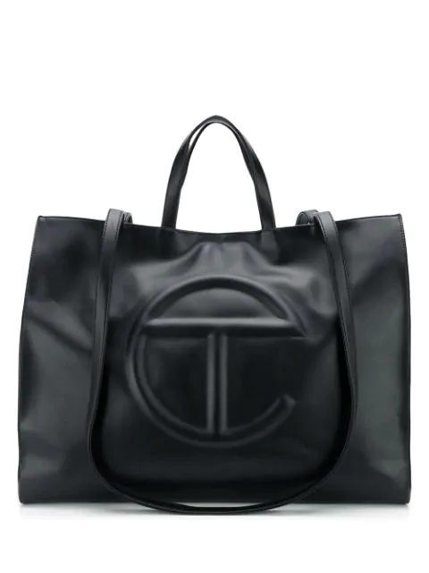 Telfar Large Embossed Tote Bag In Black | ModeSens