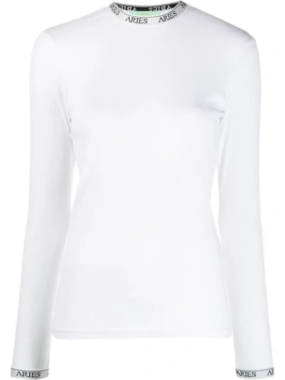 Aries Logo Collar Long Sleeve Top In White
