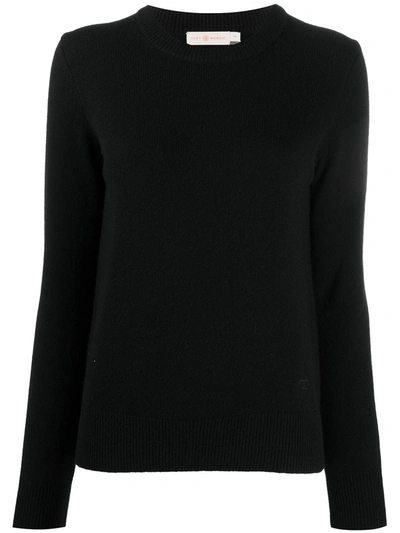 Tory Burch Fine Knit Cashmere Jumper With Sequin Elbow Patches In Black