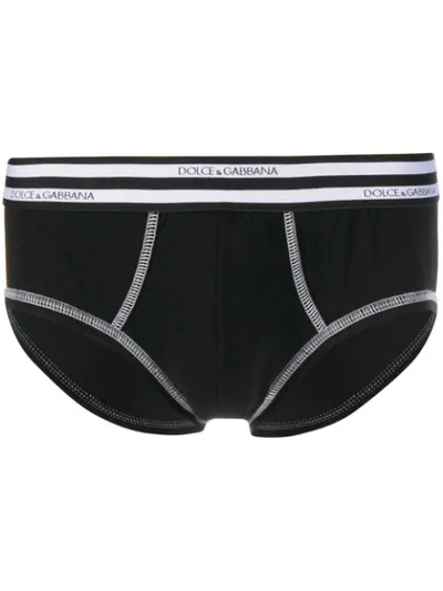 Dolce & Gabbana Logo Print Striped Briefs In Black