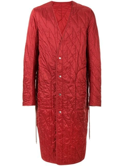 Rick Owens Quilted V-neck Coat In Red