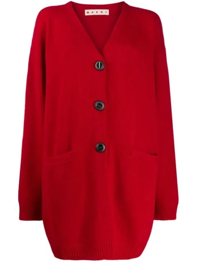 Marni Oversized Knitted Cardigan In Red