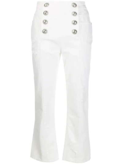 Balmain Distressed Cropped Jeans In White