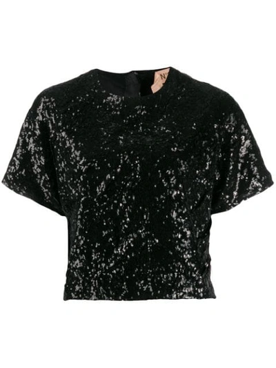 N°21 Cropped Sequinned T-shirt In Black