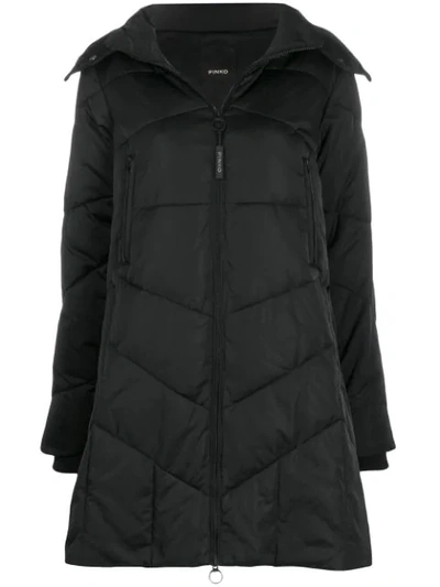 Pinko Quilted Parka Coat In Black