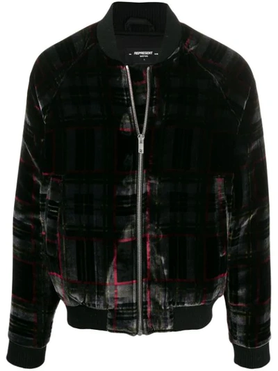 Represent Checked Velour Bomber Jacket In Black