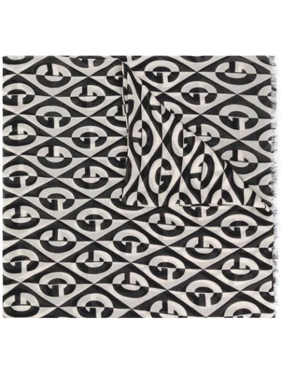 Gucci Silk Blend Logo Printed Scarf In Black