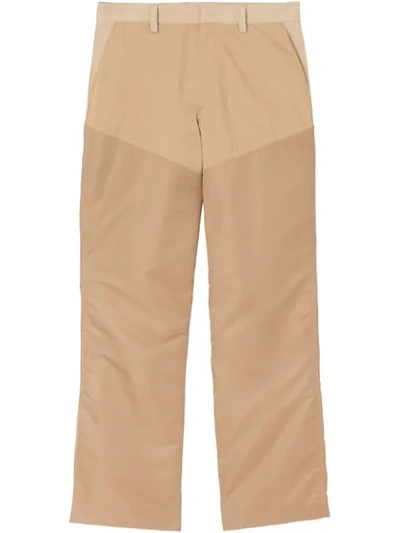 Burberry Nylon Panel Cotton Blend Wide-leg Trousers In Neutrals