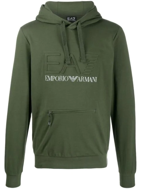 Ea7 Emporio Armani Contrast Logo Hoodie In Green | ModeSens