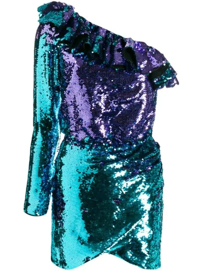 Amen Sequin-embroidered Asymmetric Dress In Blue