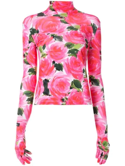 Richard Quinn Floral Print Gloved T-shirt In Pink