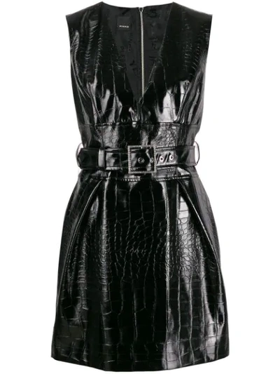 Pinko Crocodile-effect Dress In Z99 Black