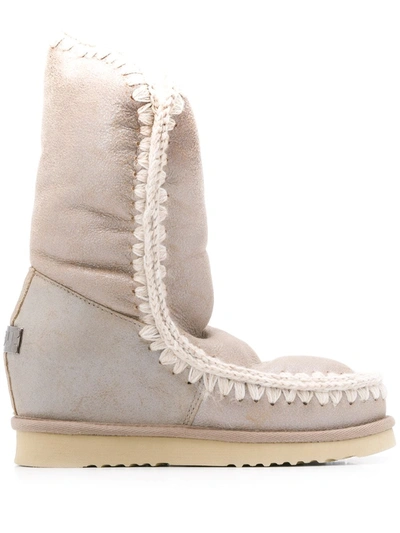 Mou Eskimo Wedge Tall Boots In Neutrals