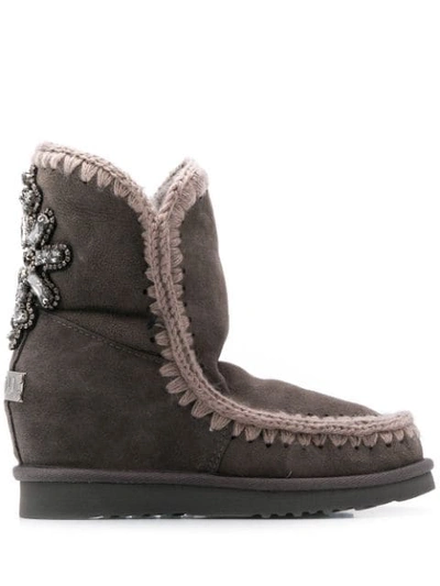 Mou Eskimo Wedge Short Boots In Grey
