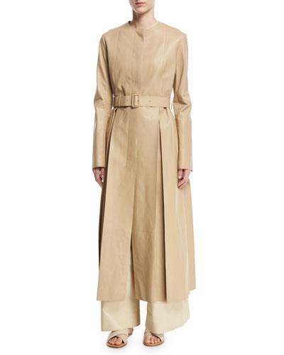 The Row Tess Collarless Leather Coat, Khaki | ModeSens