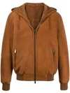 Desa 1972 Hooded Shearling Jacket In Brown