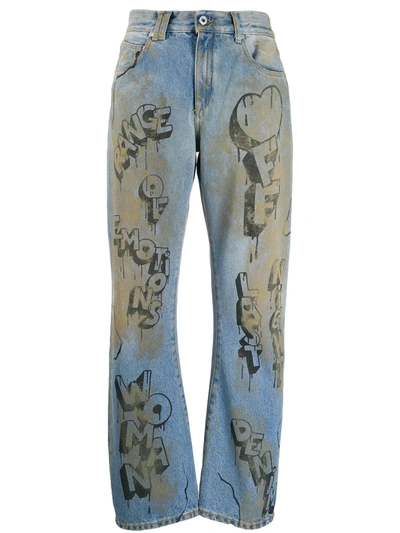 Off-white Graffiti Print Straight Leg Jeans In Bleach Black