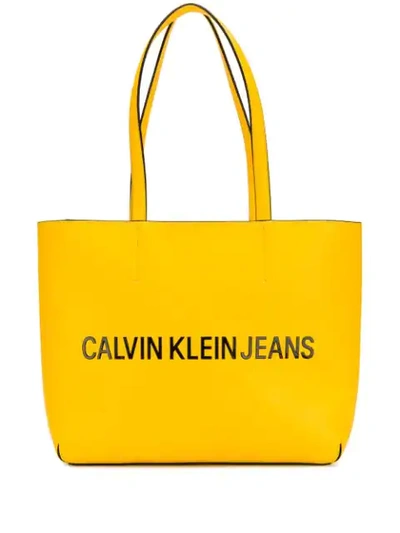 Calvin Klein Contrast Logo Tote In Yellow