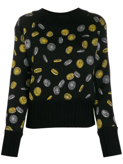 Moschino Cropped Wool Coin Pullover In Black