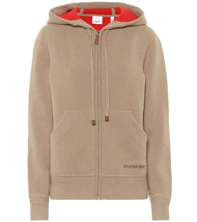 Burberry Embroidered Logo Cashmere Hooded Top In Beige
