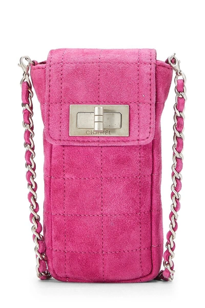 Pre-owned Chanel Pink Quilted Suede Reissue Phone Holder