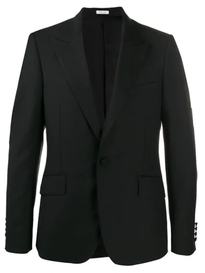 Alexander Mcqueen Stitched Lapel Tuxedo Jacket In Black