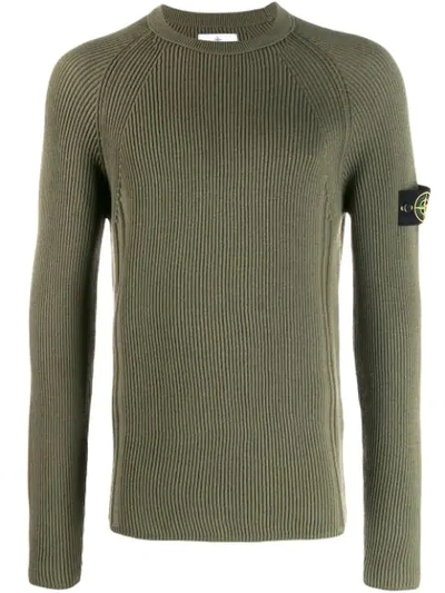 Stone Island Ribbed Long Sleeve Jumper In Green