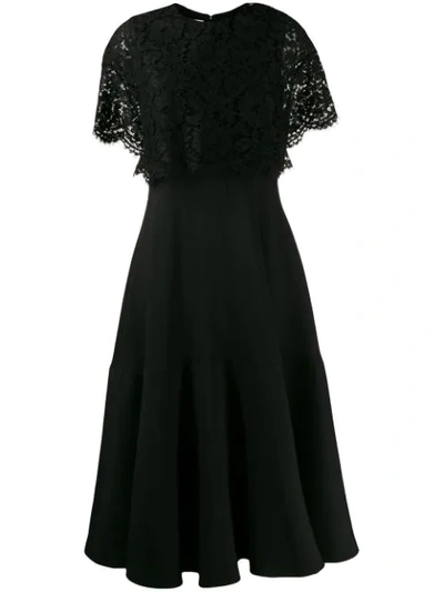 Valentino Lace Popover Crepe Couture Midi Dress In Black