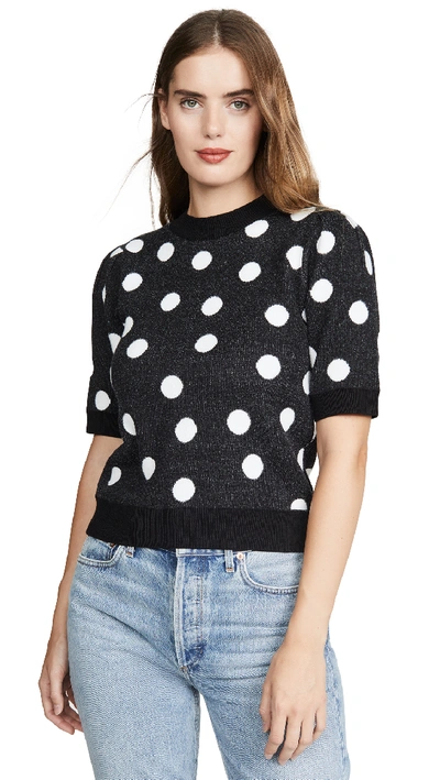 Joa Dotted Short Sleeve Sweater In Black/white