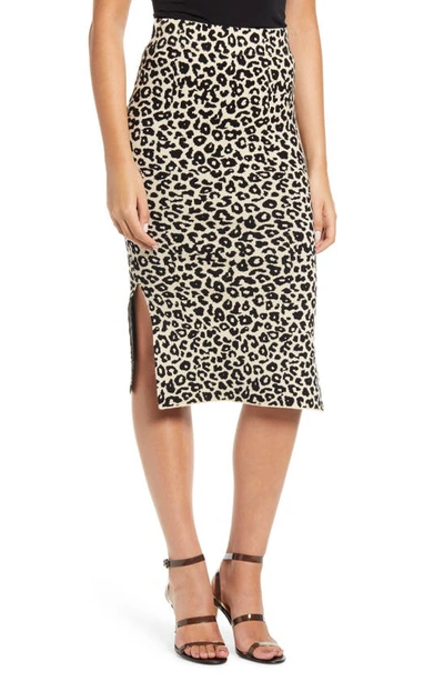 Joa Leopard Print Knit Midi Skirt In Cream Leopard