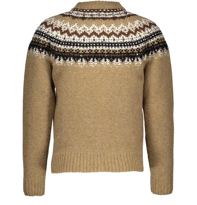 Celine Shetland Wool Round-neck Jumper With A Fair Isle Pattern In Sand