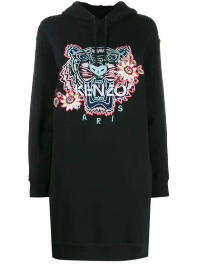 Kenzo 'passion Flower' Tiger Sweatshirt Dress In Black