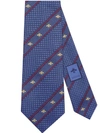 Gucci Silk Bee Web Stripe Tie In Blue