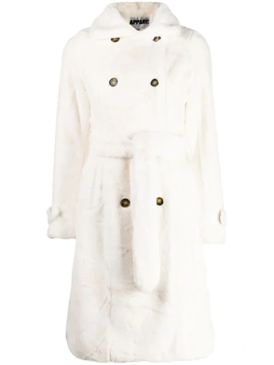 Apparis Olivia Faux Fur Tench Coat In White