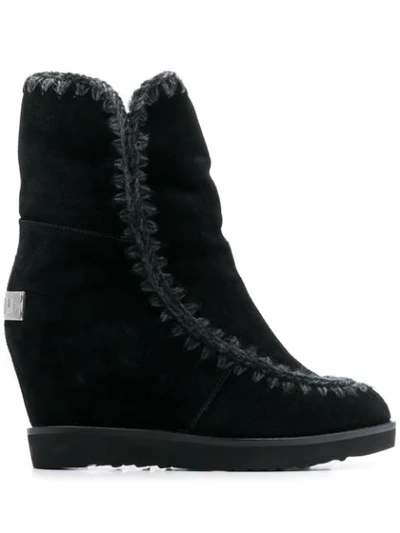Mou French Toe Wedge Short Boots In Black