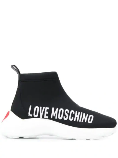 Love Moschino Hi-top Logo Trainers In Black