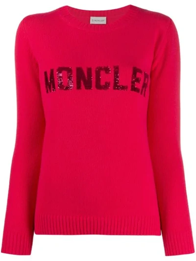 Moncler Sequin Logo Jumper In Pink