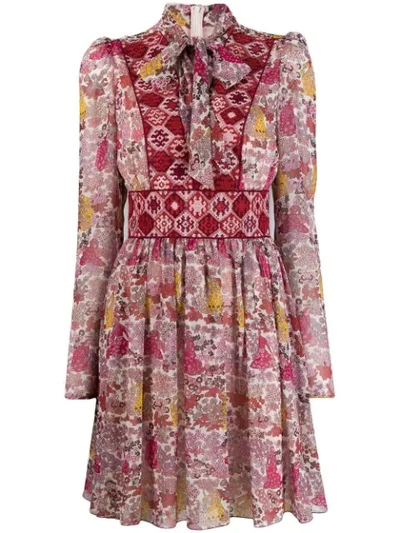 Giamba Pussybow Floral Print Dress In Pink