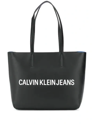 Calvin Klein Contrast Logo Tote In Black