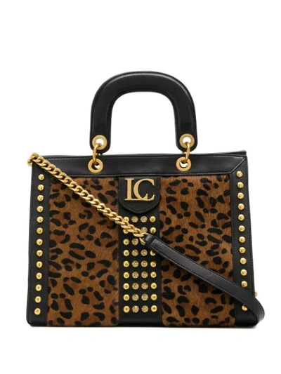 La Carrie Studded Leopard Tote Bag In Brown