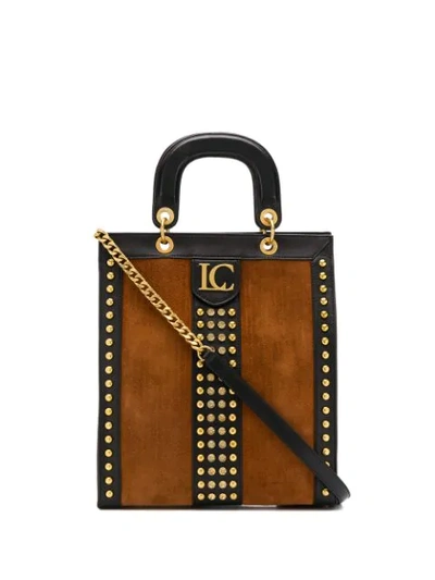 La Carrie Studded Tote Bag In Brown