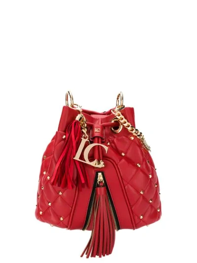 La Carrie Diamond Quilt Bucket Bag In Red