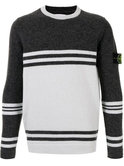Stone Island Striped Jumper In White