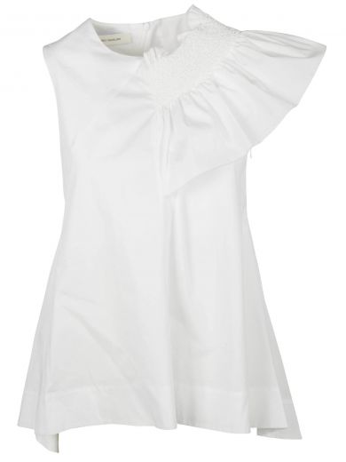 Cedric Charlier Smock Embroidery Asymmetric Top In White | ModeSens