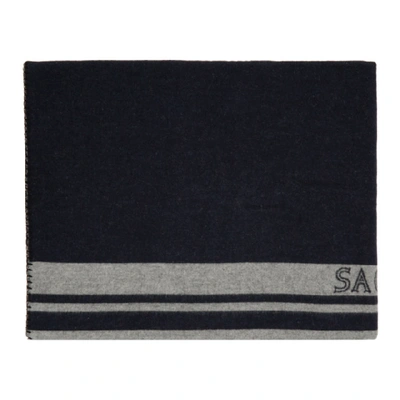 Sacai Navy And Grey Logo Blanket In 209 Navy×l/